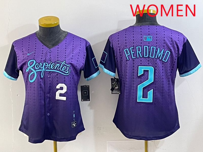 Women 2025 Arizona Diamondback #2 Perdomo Purple Joint Name Nike MLB Jersey style 2
